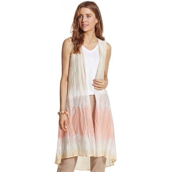 Chico's Cardigan Duster Dramatic Tie Dye Ombre Lightweight Tan Pink Size M - Picture 1 of 11